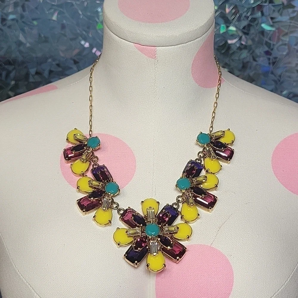 Kate Spade Kladiscope Jeweled Rhinestone Flower Statement Gold Necklace Bib